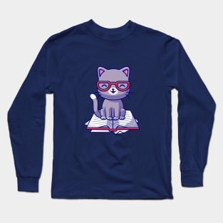 Cat Reads Book Long Sleeve T-Shirt